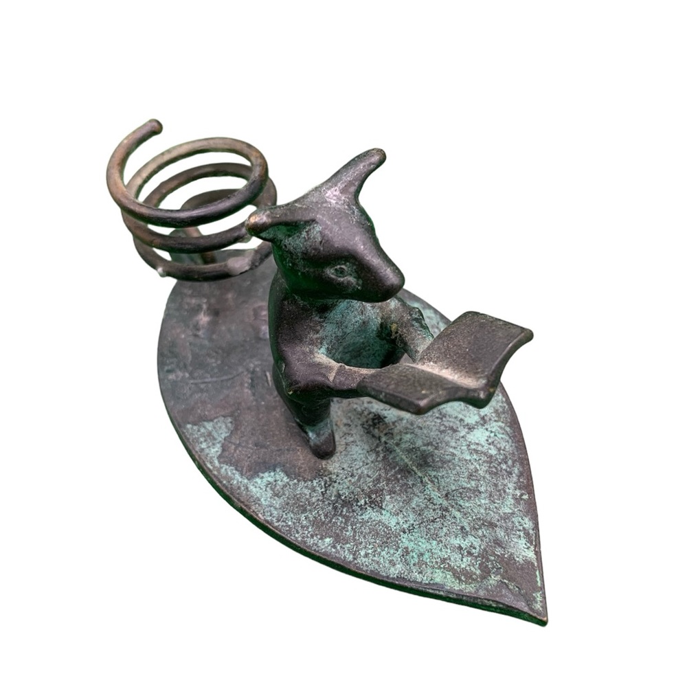 Patinated Green and Bronze Mouse Leaf Photo/Card Holder